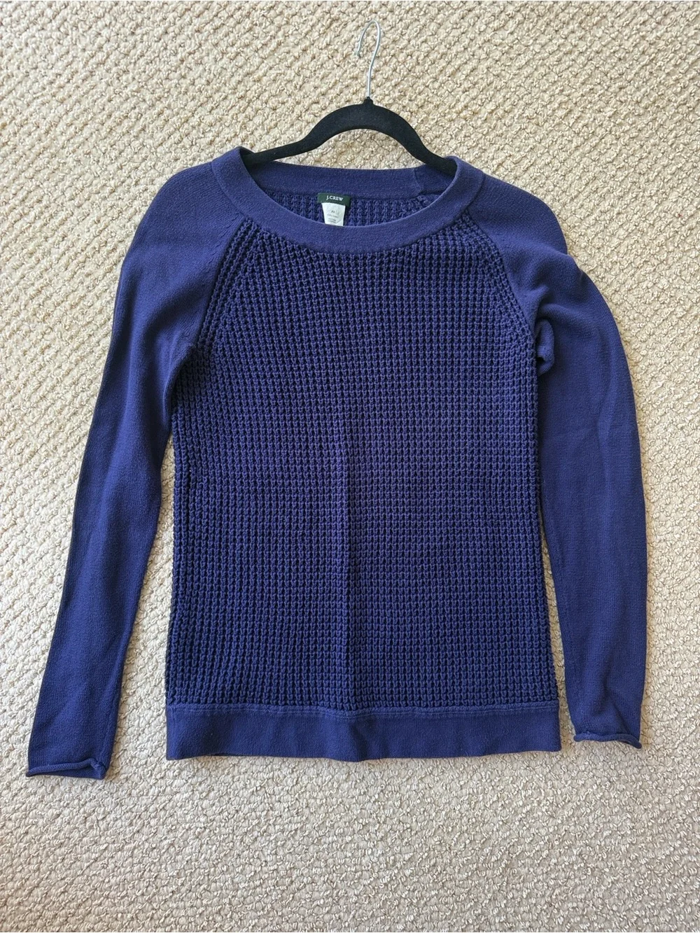 J. Crew Navy Textured Knit Raglan Sweater - Women's size XS